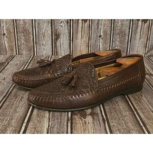Sz 11 D Men's Santoni Italy Brown Leather Tassel Loafers Slip-On Shoes VGUC!